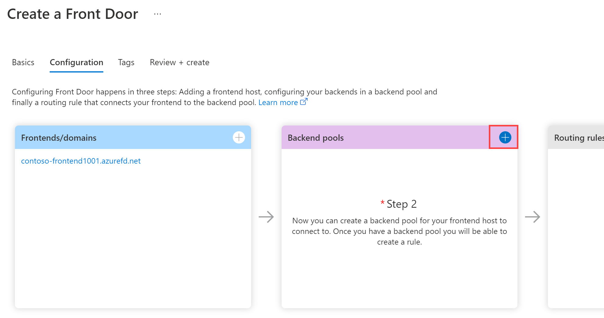 Create a Front Door add a backend pool