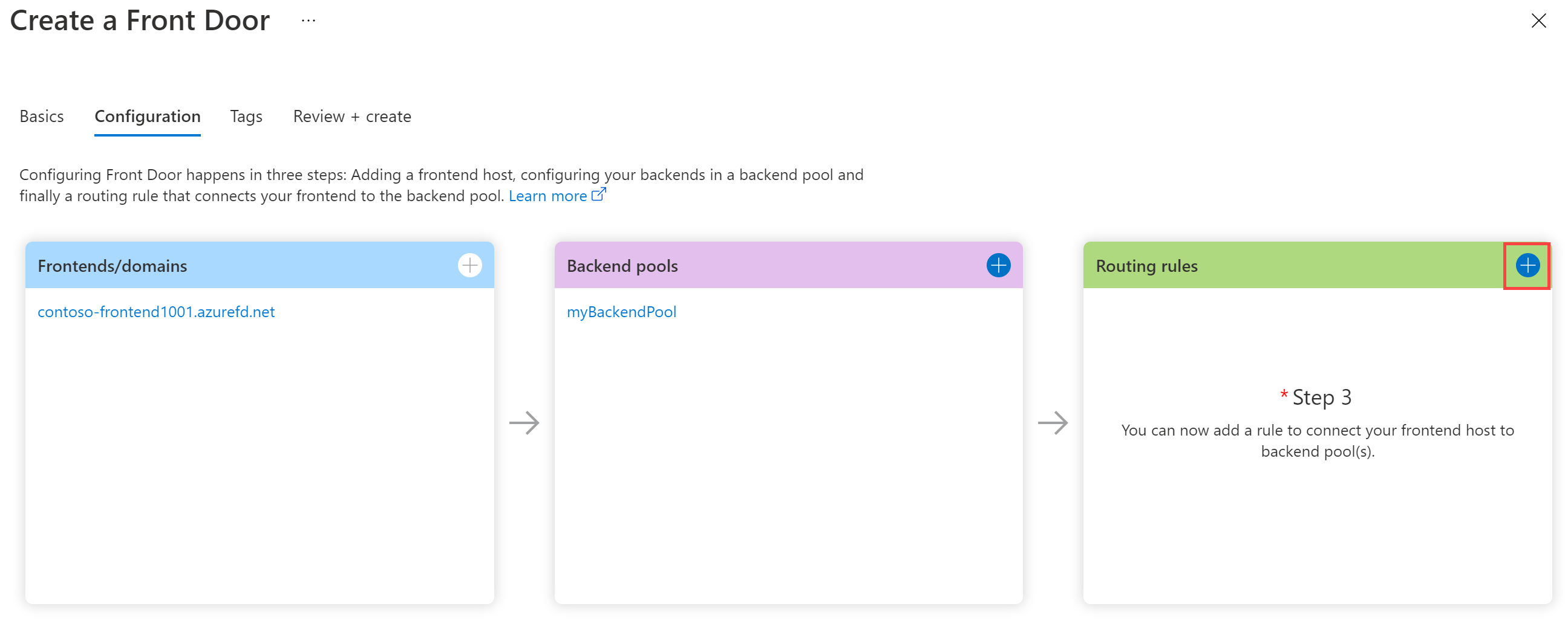 Create a Front Door add a routing rule