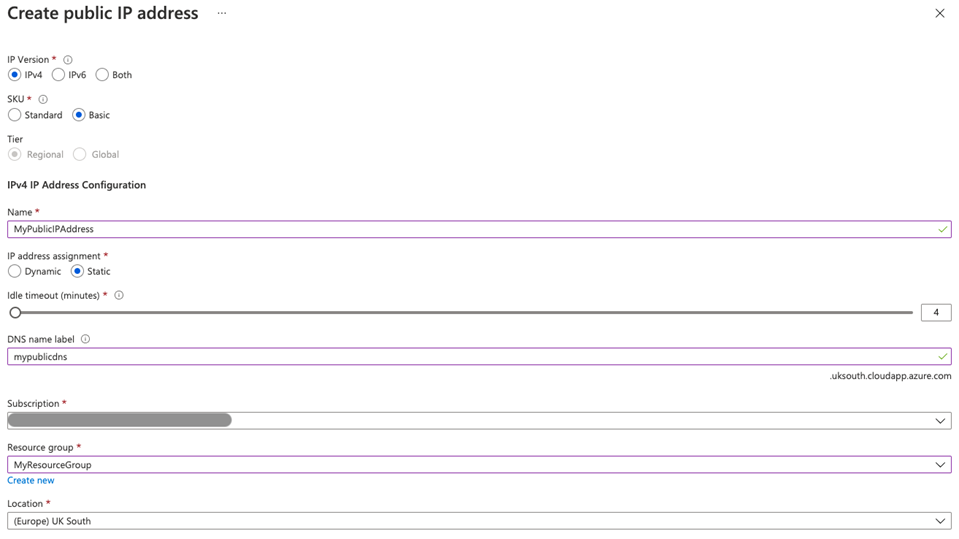Create public IP address