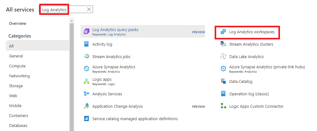 Accessing Log Analytics workspaces from the Azure portal home page